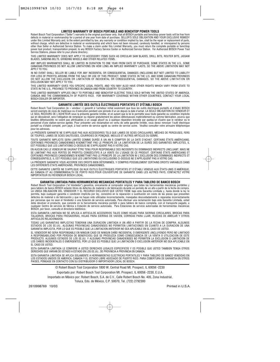 Bosch 1613AEVS User Manual | Page 44 / 44