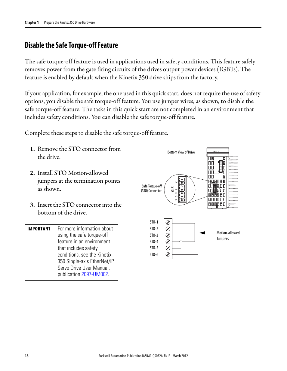 Disable the safe torque-off feature, Disable the safe, Torque-off feature | Rockwell Automation Logix5000 Control System: Connect Kinetix 350 Drives over an EtherNet/IP Network Quick Start User Manual | Page 18 / 52