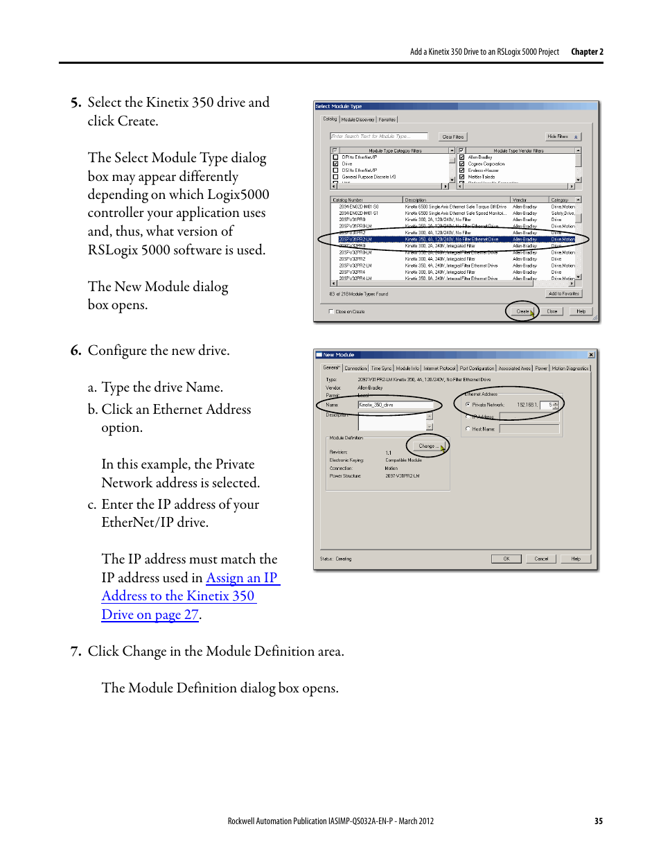 Rockwell Automation Logix5000 Control System: Connect Kinetix 350 Drives over an EtherNet/IP Network Quick Start User Manual | Page 35 / 52