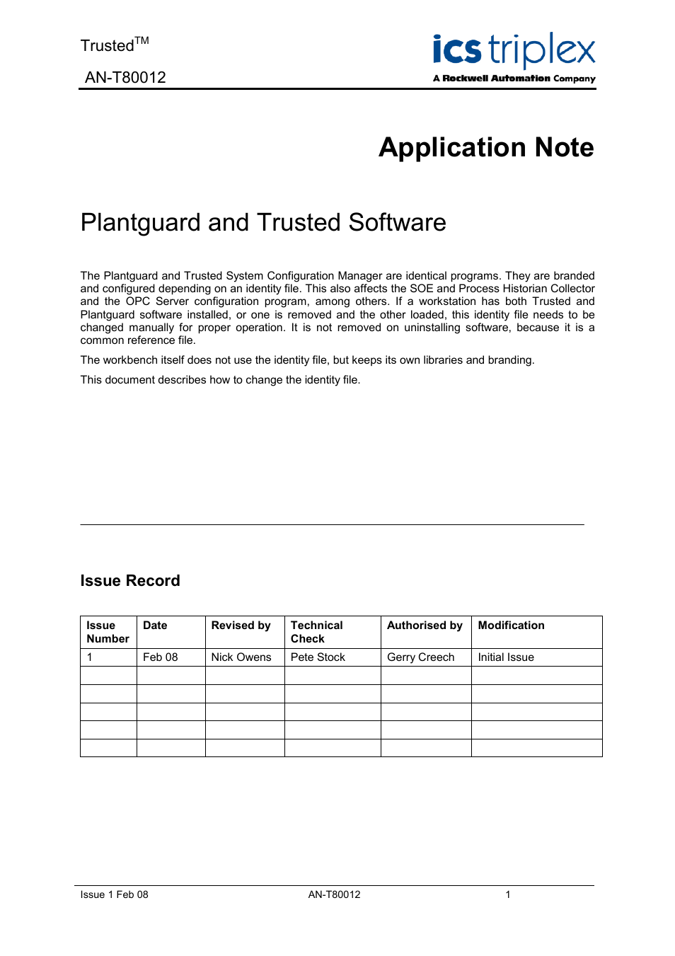 Rockwell Automation T80012 Application Note Plantguard and Trusted Software User Manual | 4 pages