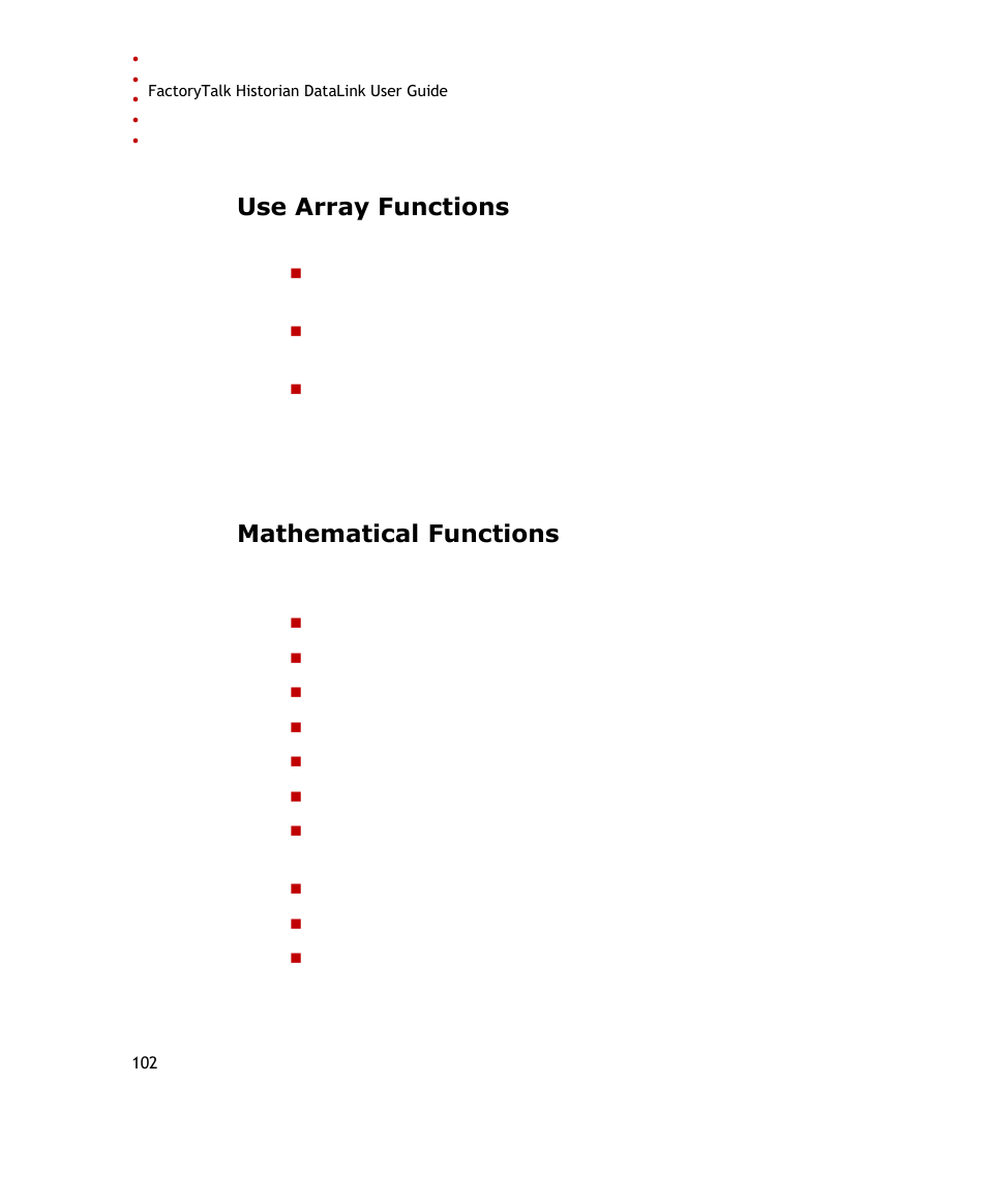 Use array functions, Mathematical functions | Rockwell Automation FactoryTalk Historian SE DataLink 4.2 User Guide User Manual | Page 110 / 164