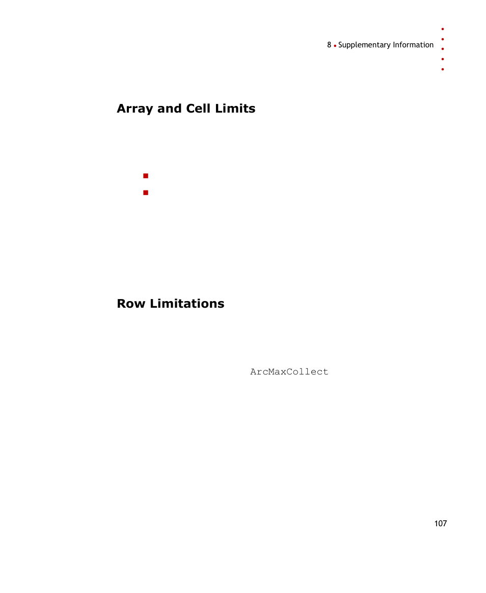 Array and cell limits, Row limitations | Rockwell Automation FactoryTalk Historian SE DataLink 4.2 User Guide User Manual | Page 115 / 164