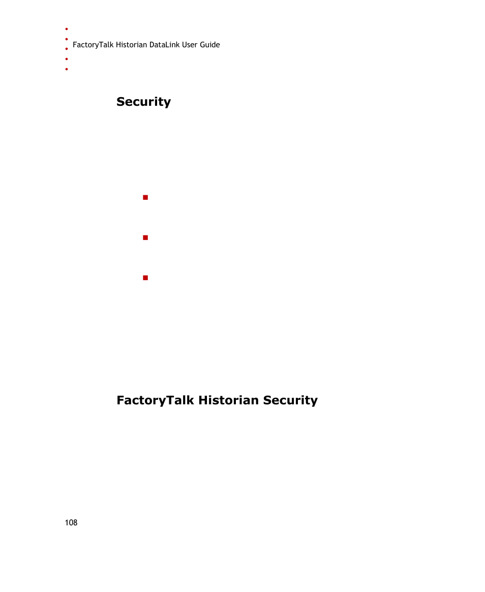 Security, Factorytalk historian security | Rockwell Automation FactoryTalk Historian SE DataLink 4.2 User Guide User Manual | Page 116 / 164