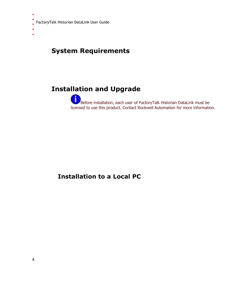 System requirements, Installation and upgrade, Installation to a local pc | Rockwell Automation FactoryTalk Historian SE DataLink 4.2 User Guide User Manual | Page 12 / 164