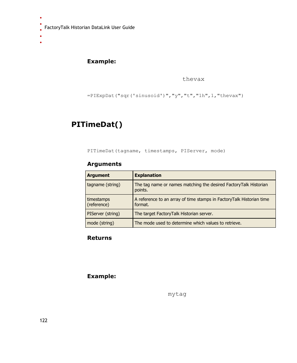 Pitimedat(), It also displays the time stamps | Rockwell Automation FactoryTalk Historian SE DataLink 4.2 User Guide User Manual | Page 130 / 164