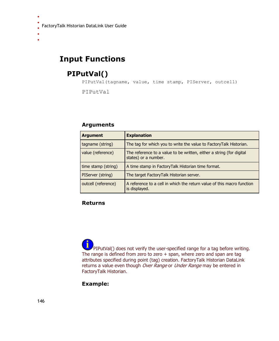 Input functions, Piputval() | Rockwell Automation FactoryTalk Historian SE DataLink 4.2 User Guide User Manual | Page 154 / 164