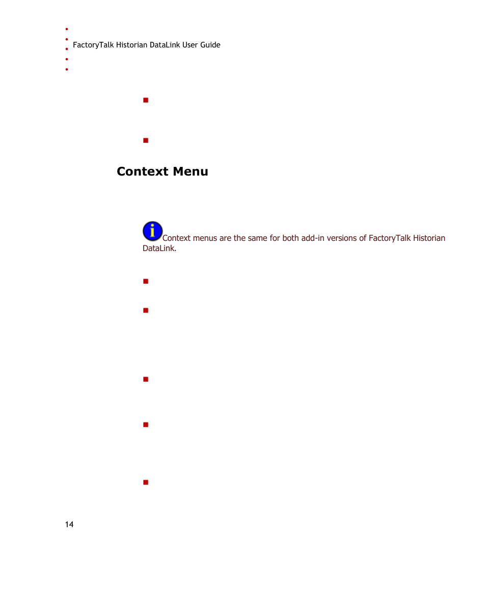 Context menu | Rockwell Automation FactoryTalk Historian SE DataLink 4.2 User Guide User Manual | Page 22 / 164