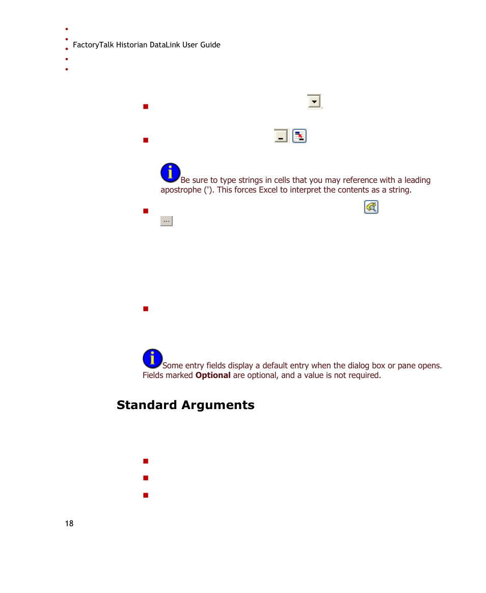 Standard arguments | Rockwell Automation FactoryTalk Historian SE DataLink 4.2 User Guide User Manual | Page 26 / 164