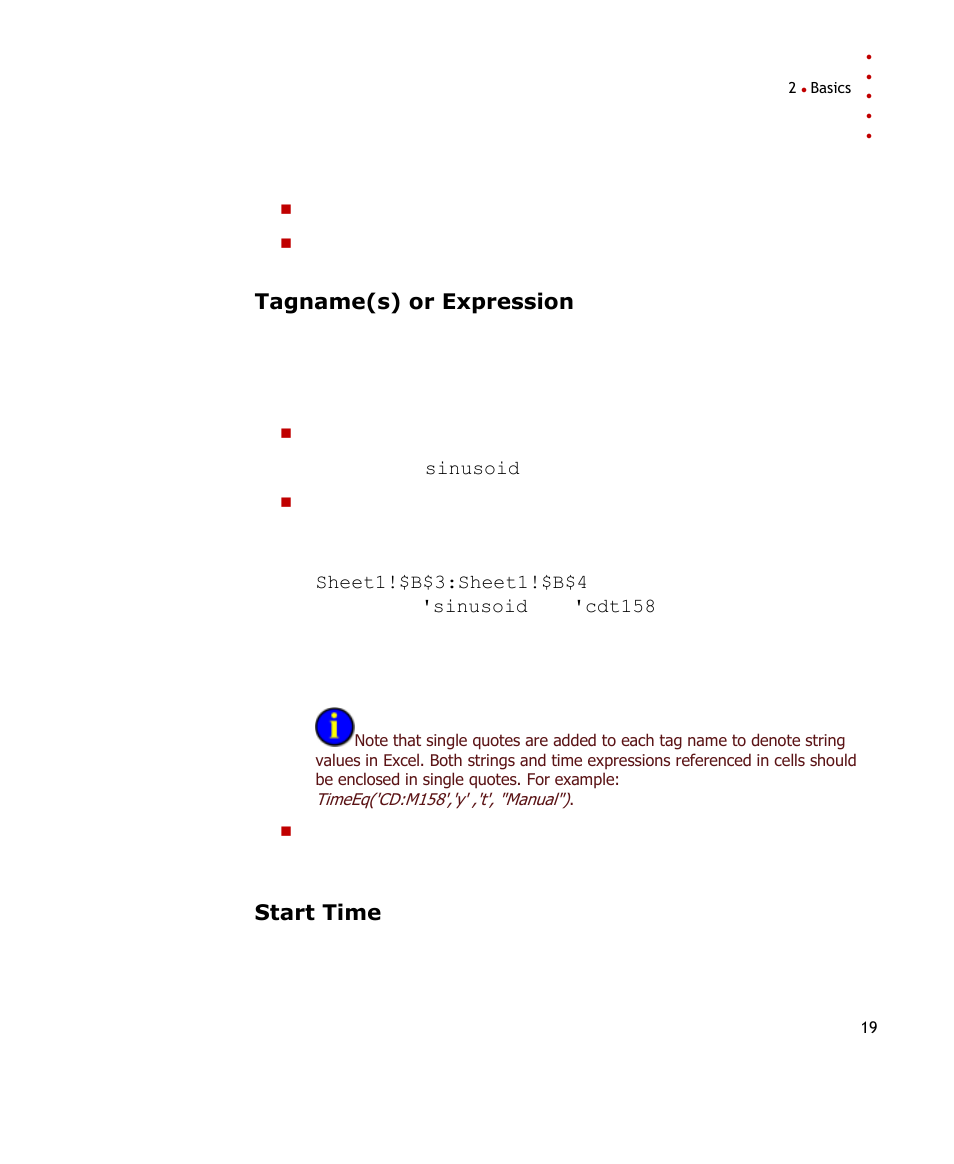 Tagname(s) or expression, Start time | Rockwell Automation FactoryTalk Historian SE DataLink 4.2 User Guide User Manual | Page 27 / 164