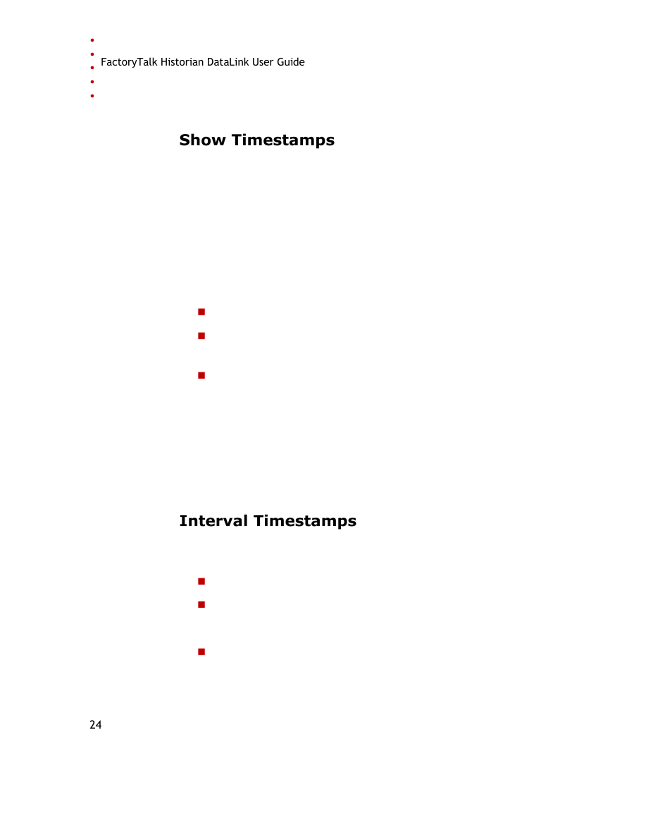 Show timestamps, Interval timestamps | Rockwell Automation FactoryTalk Historian SE DataLink 4.2 User Guide User Manual | Page 32 / 164