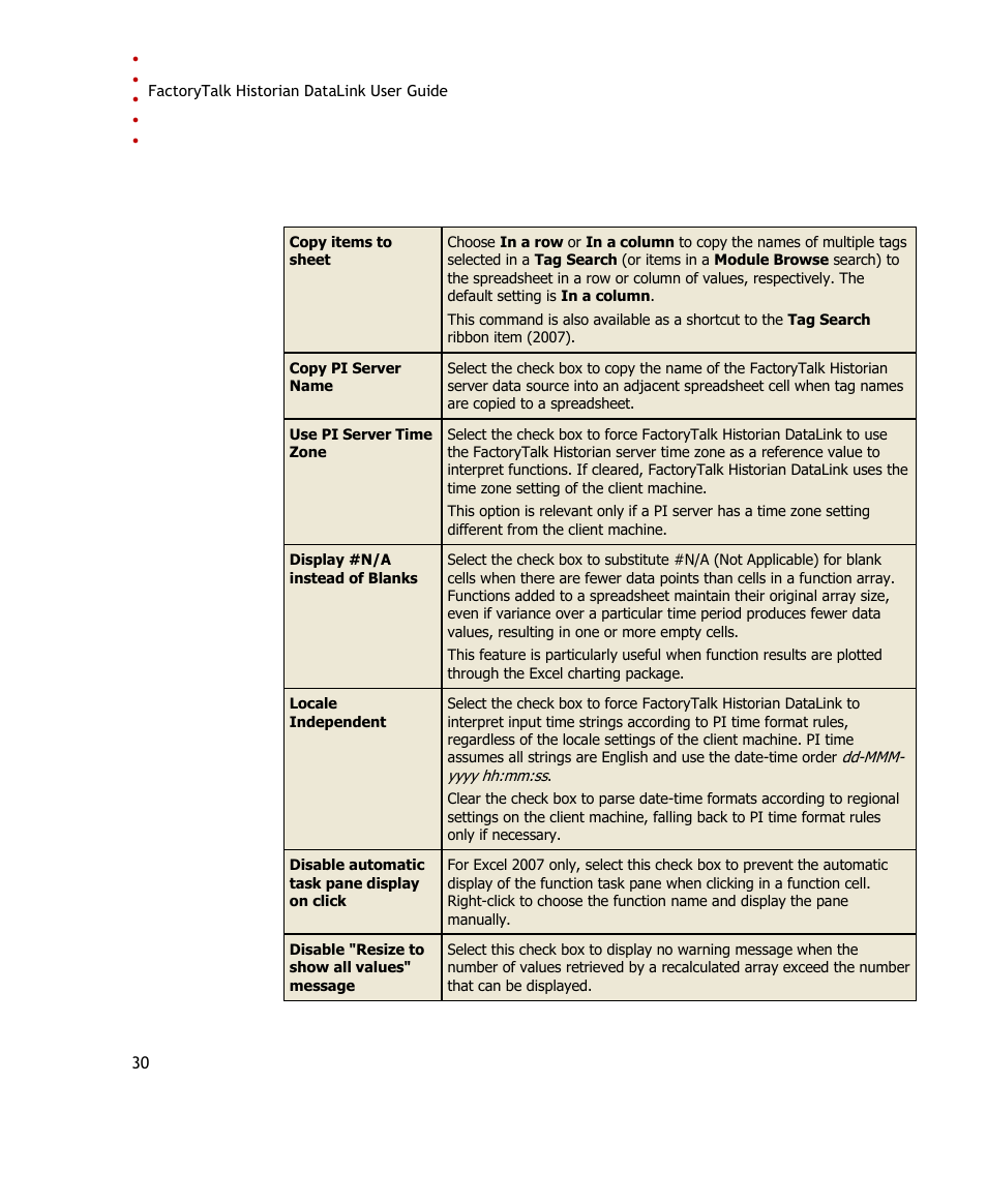 Review the following for additional information | Rockwell Automation FactoryTalk Historian SE DataLink 4.2 User Guide User Manual | Page 38 / 164