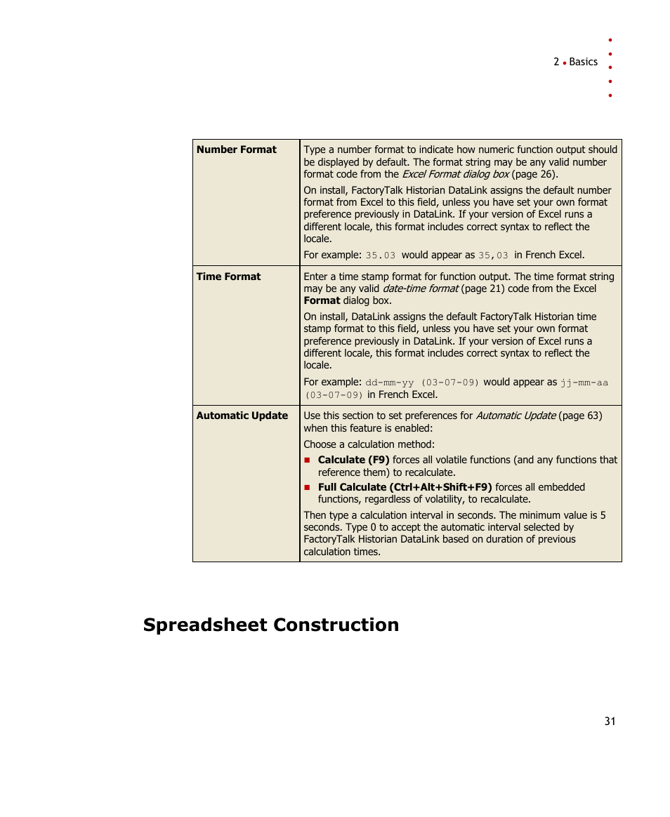 Spreadsheet construction | Rockwell Automation FactoryTalk Historian SE DataLink 4.2 User Guide User Manual | Page 39 / 164