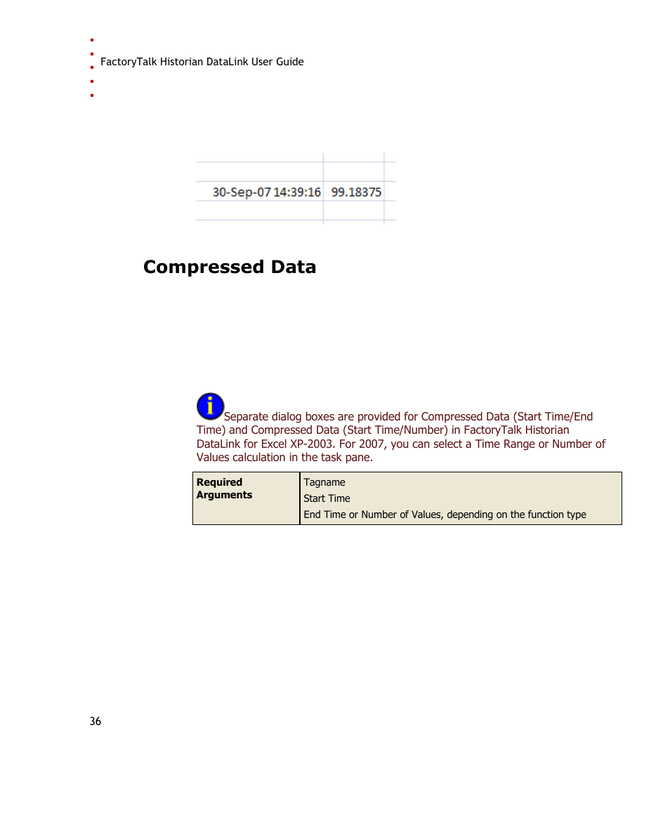 Compressed data | Rockwell Automation FactoryTalk Historian SE DataLink 4.2 User Guide User Manual | Page 44 / 164