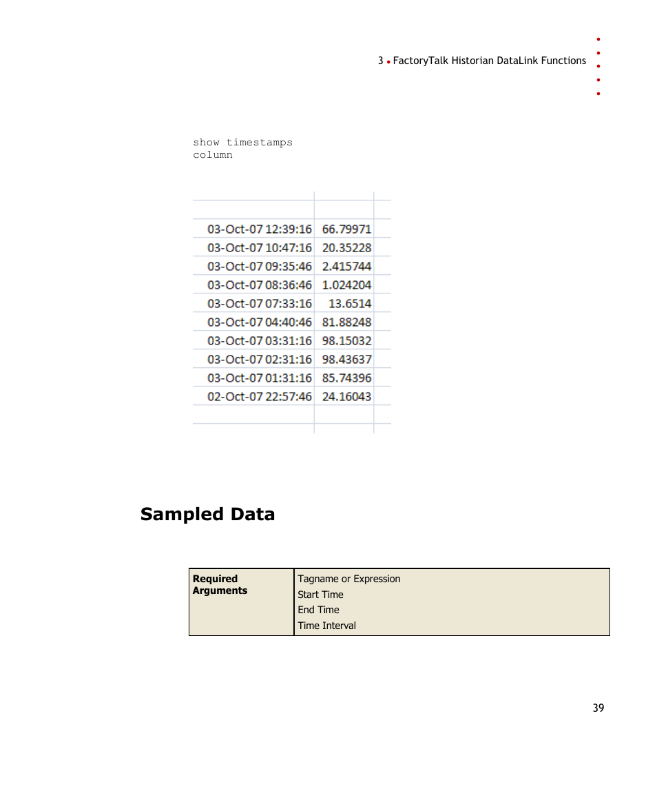 Sampled data | Rockwell Automation FactoryTalk Historian SE DataLink 4.2 User Guide User Manual | Page 47 / 164