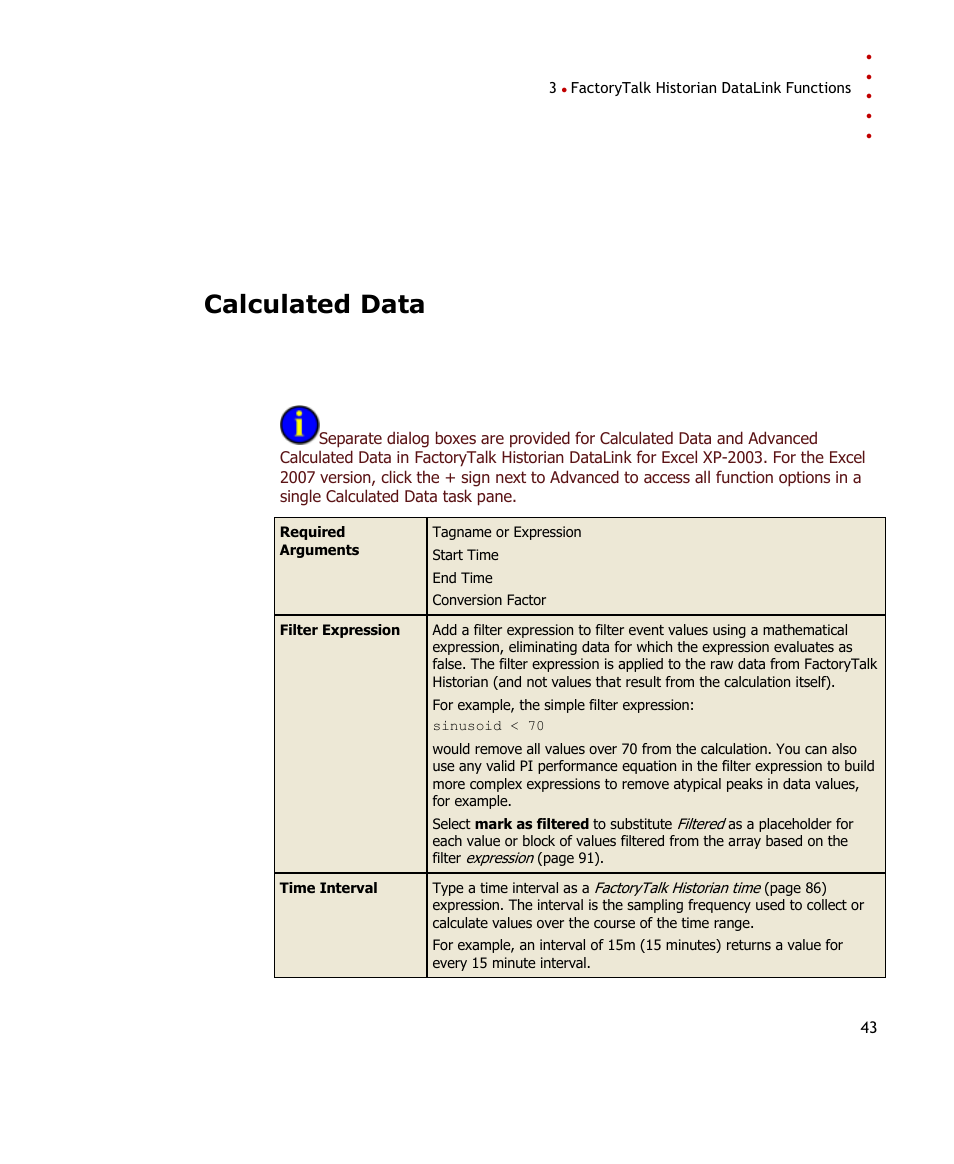 Calculated data | Rockwell Automation FactoryTalk Historian SE DataLink 4.2 User Guide User Manual | Page 51 / 164