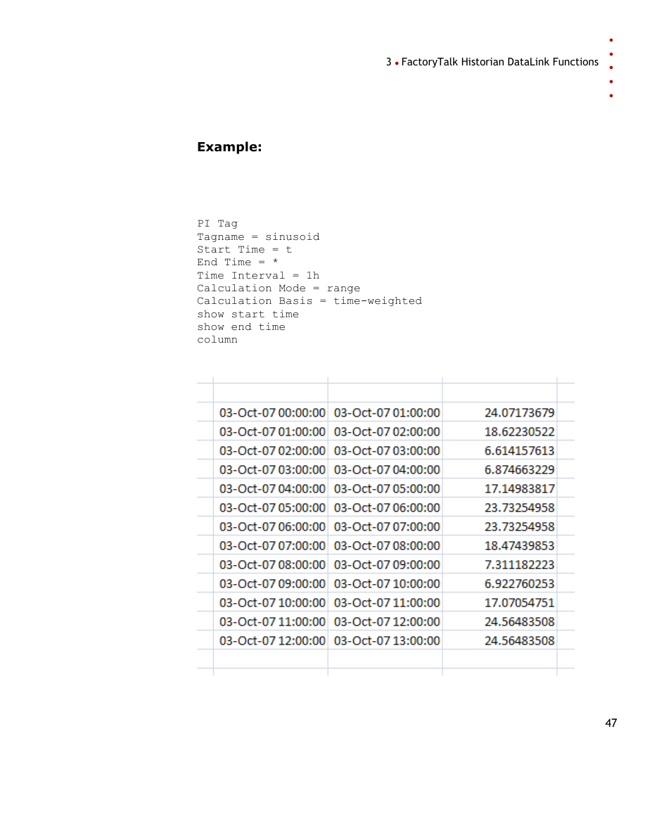 The resulting function array appears as | Rockwell Automation FactoryTalk Historian SE DataLink 4.2 User Guide User Manual | Page 55 / 164