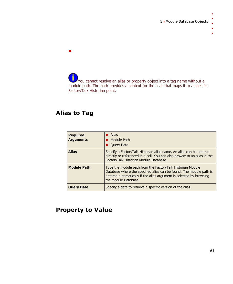Alias to tag, Property to value | Rockwell Automation FactoryTalk Historian SE DataLink 4.2 User Guide User Manual | Page 69 / 164