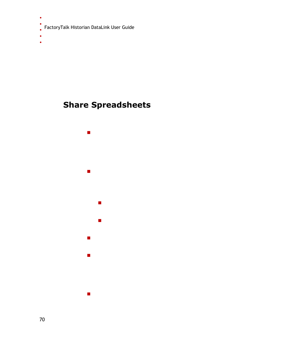 Share spreadsheets | Rockwell Automation FactoryTalk Historian SE DataLink 4.2 User Guide User Manual | Page 78 / 164