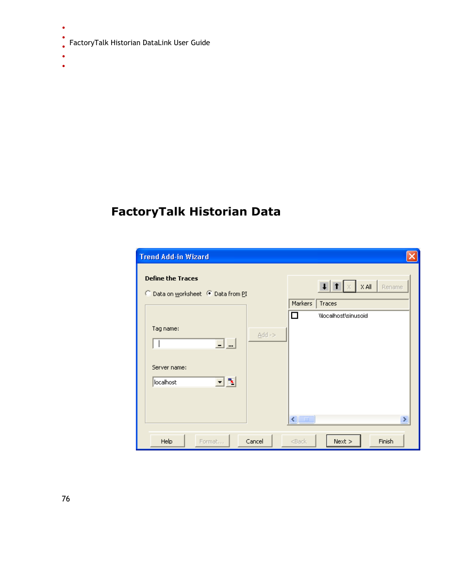 Factorytalk historian data | Rockwell Automation FactoryTalk Historian SE DataLink 4.2 User Guide User Manual | Page 84 / 164