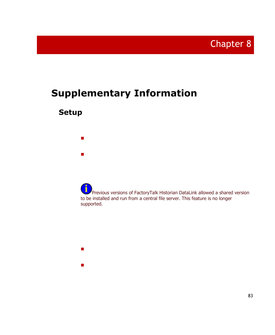 Supplementary information, Setup, Chapter 8 | Rockwell Automation FactoryTalk Historian SE DataLink 4.2 User Guide User Manual | Page 91 / 164