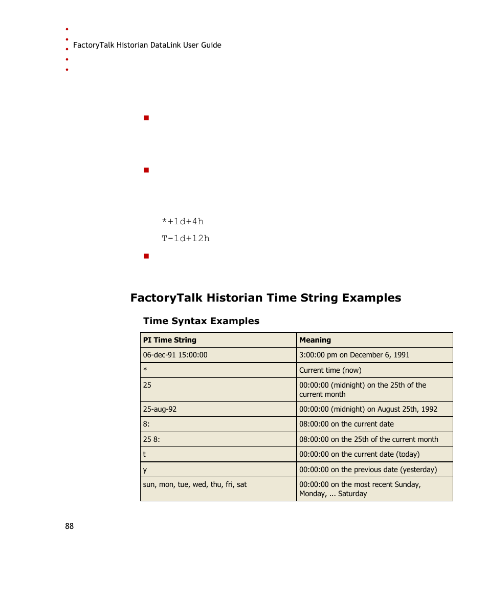 Factorytalk historian time string examples | Rockwell Automation FactoryTalk Historian SE DataLink 4.2 User Guide User Manual | Page 96 / 164