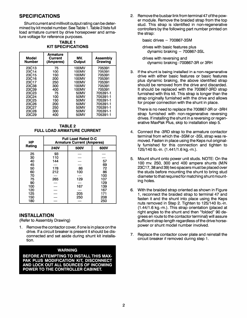 Rockwell Automation MaxPak Plus NRG 50-100mV Arm Shunt Kit User Manual | Page 2 / 4