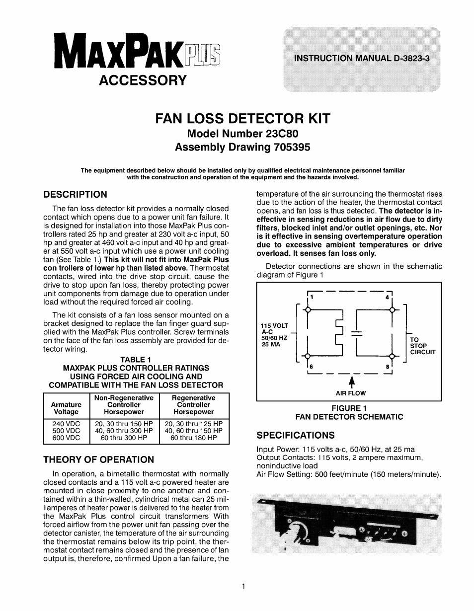 Rockwell Automation MaxPak Plus Fan Loss Detector Kit 23C80 User Manual | 4 pages