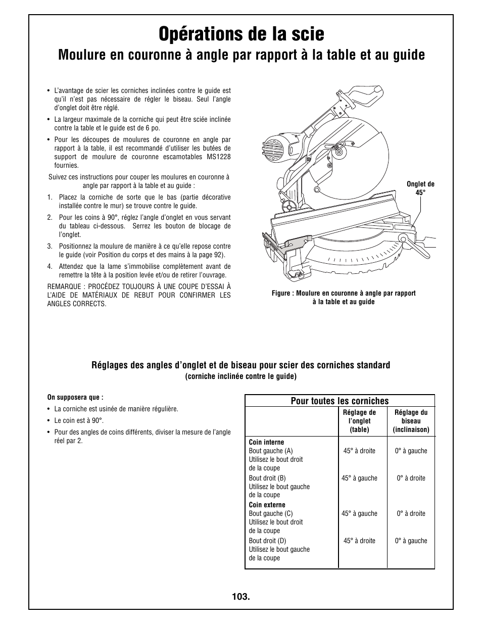 Opérations de la scie | Bosch 4212L User Manual | Page 103 / 112