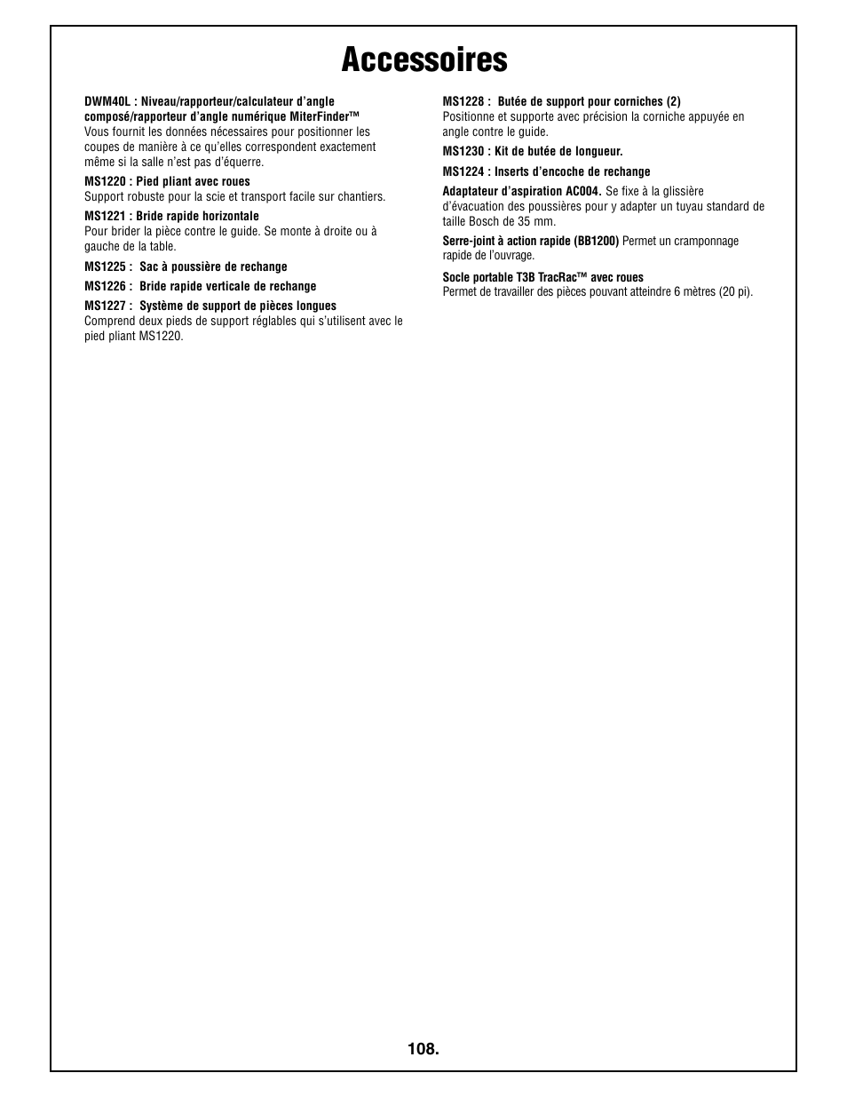 Accessoires | Bosch 4212L User Manual | Page 108 / 112