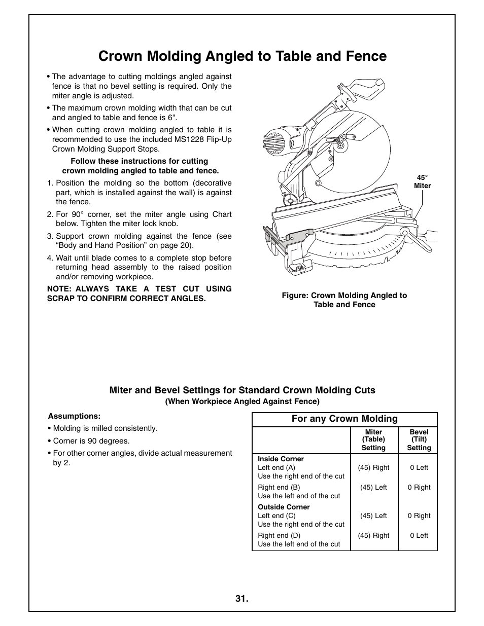 Crown molding angled to table and fence | Bosch 4212L User Manual | Page 31 / 112