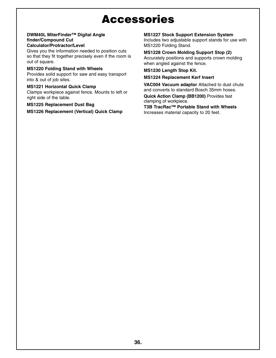 Accessories | Bosch 4212L User Manual | Page 36 / 112