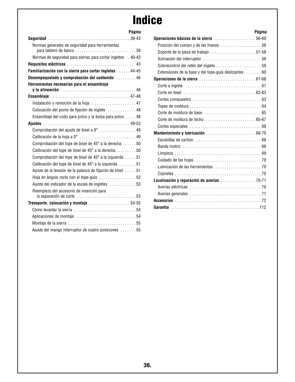Indice | Bosch 4212L User Manual | Page 38 / 112