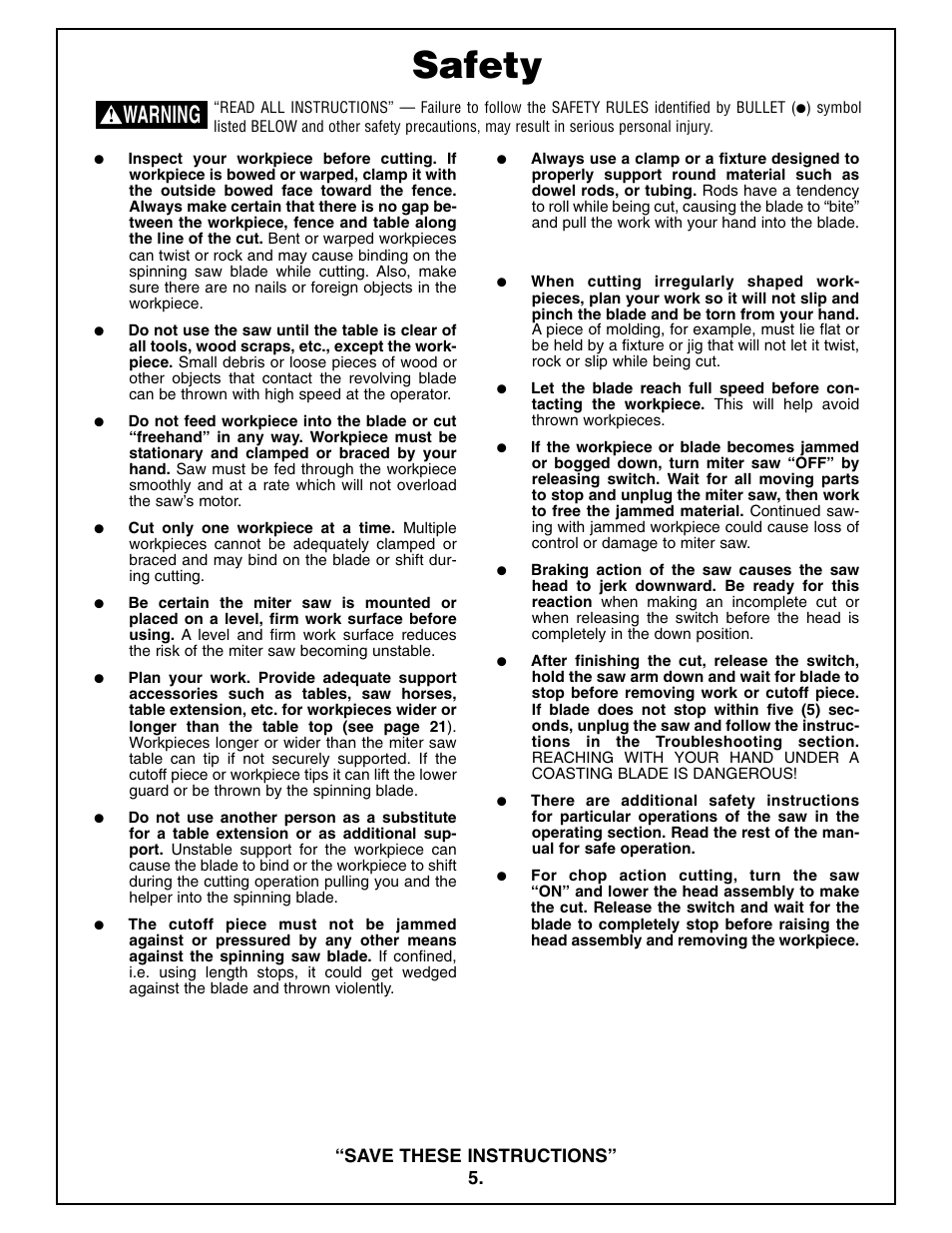 Safety, Warning | Bosch 4212L User Manual | Page 5 / 112