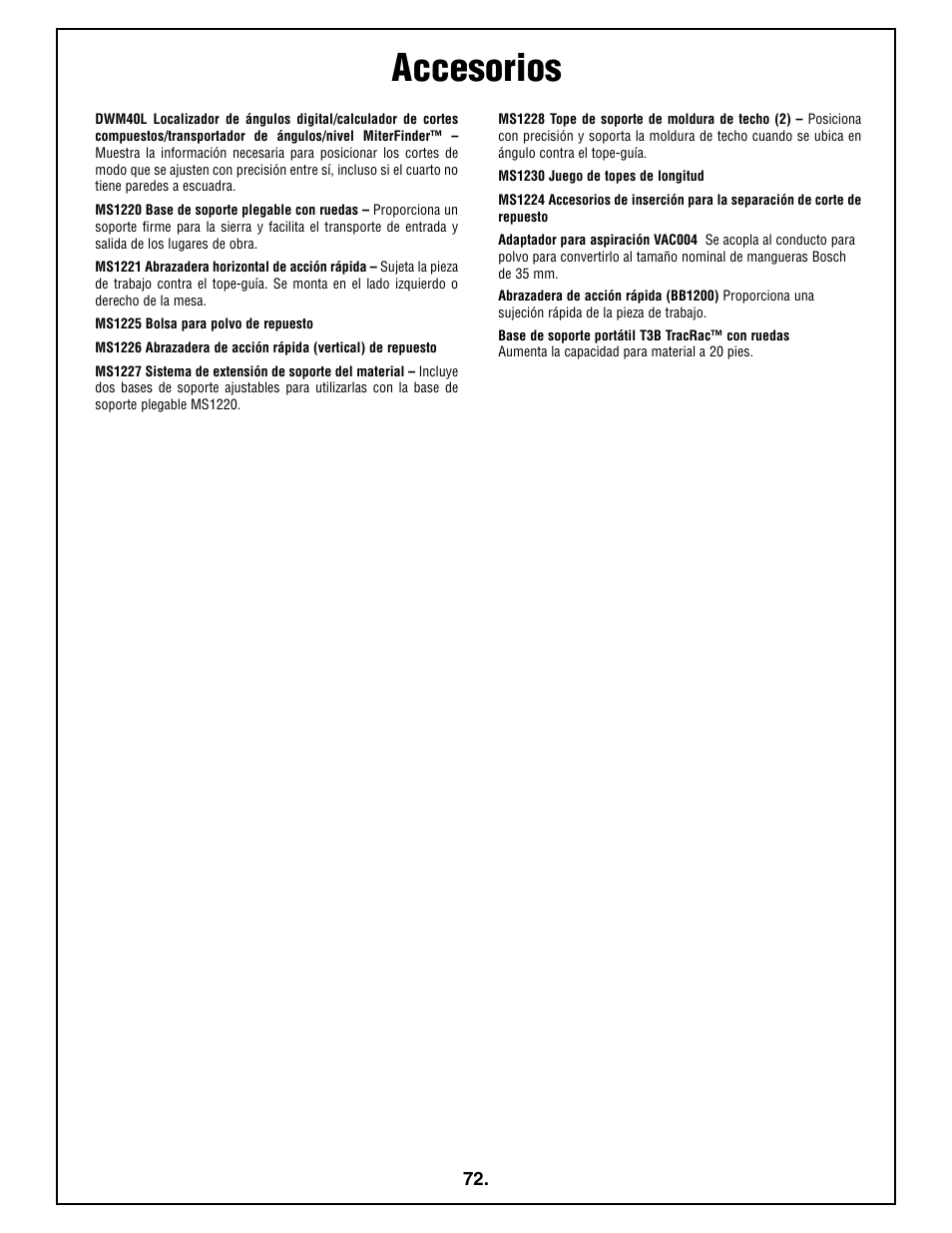 Accesorios | Bosch 4212L User Manual | Page 72 / 112