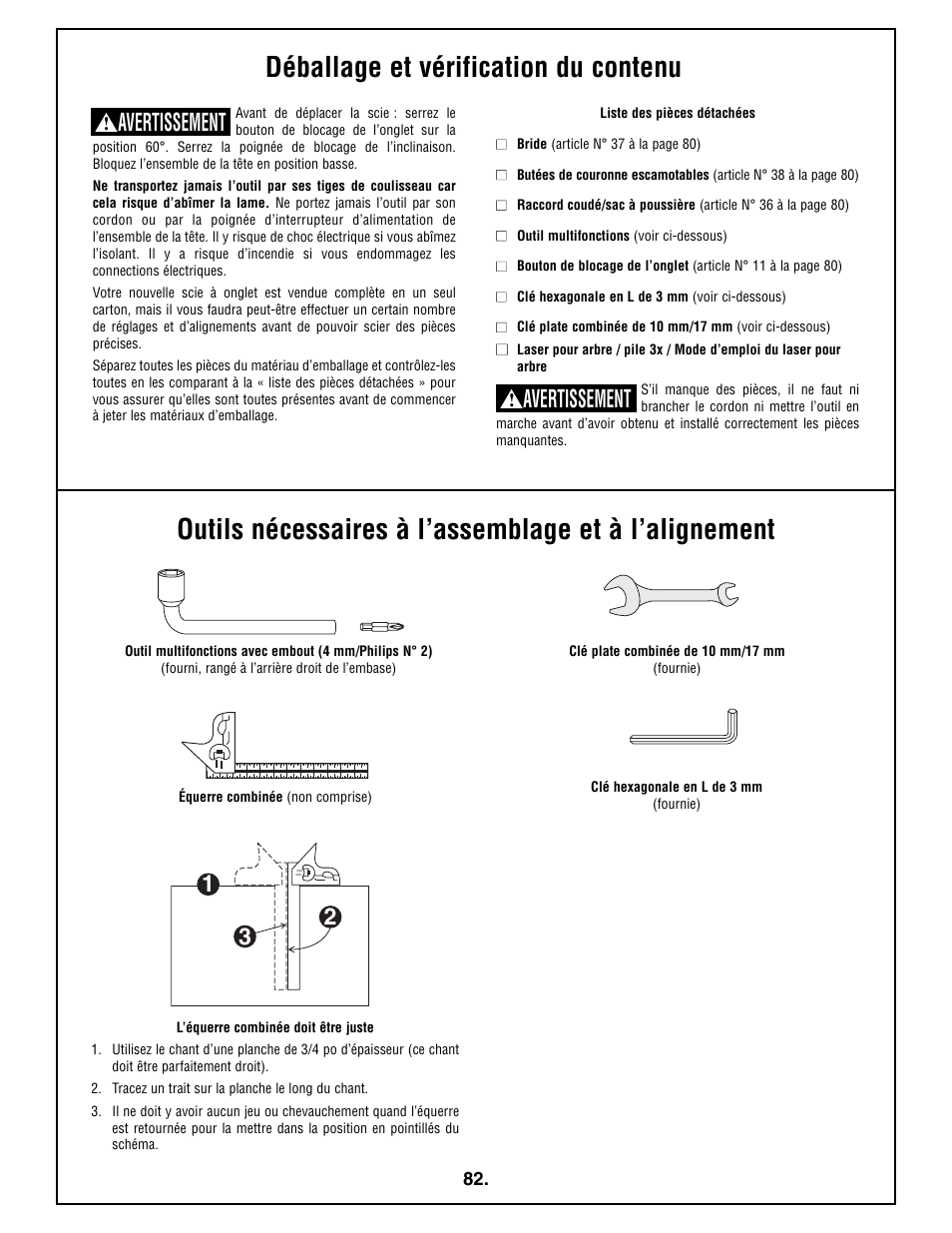 Avertissement | Bosch 4212L User Manual | Page 82 / 112