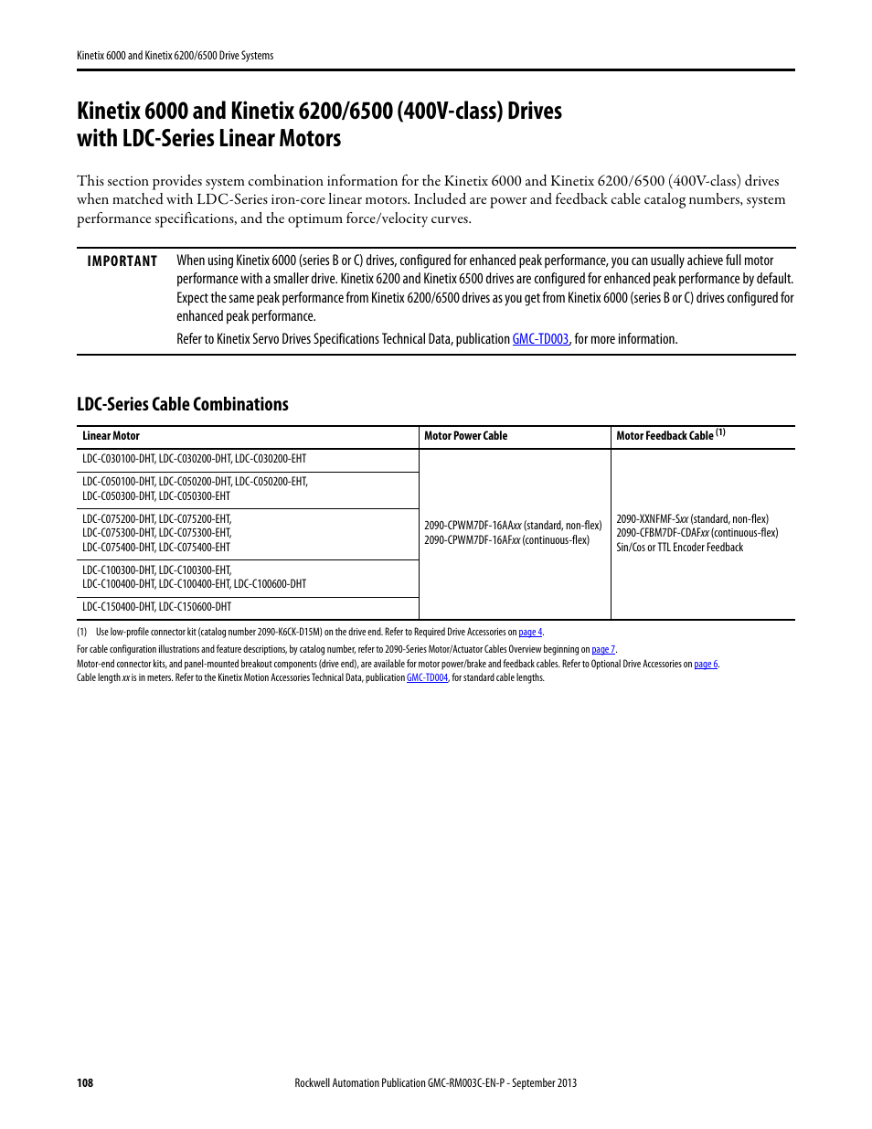 Ldc-series cable combinations | Rockwell Automation 2094-xxxx Kinetix 6000 and Kinetix 6200/6500 Drive Systems Design Guide User Manual | Page 108 / 120