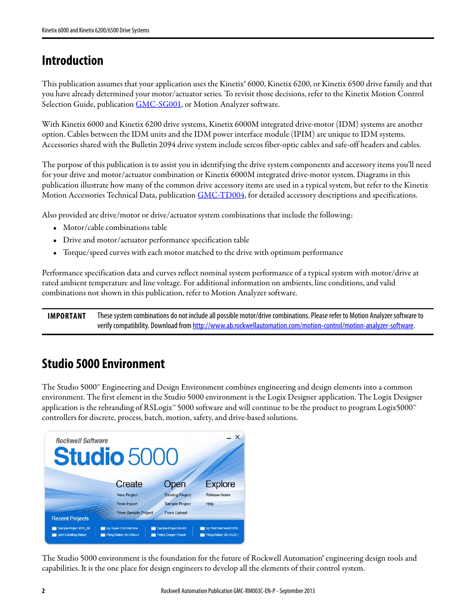 Introduction, Studio 5000 environment | Rockwell Automation 2094-xxxx Kinetix 6000 and Kinetix 6200/6500 Drive Systems Design Guide User Manual | Page 2 / 120