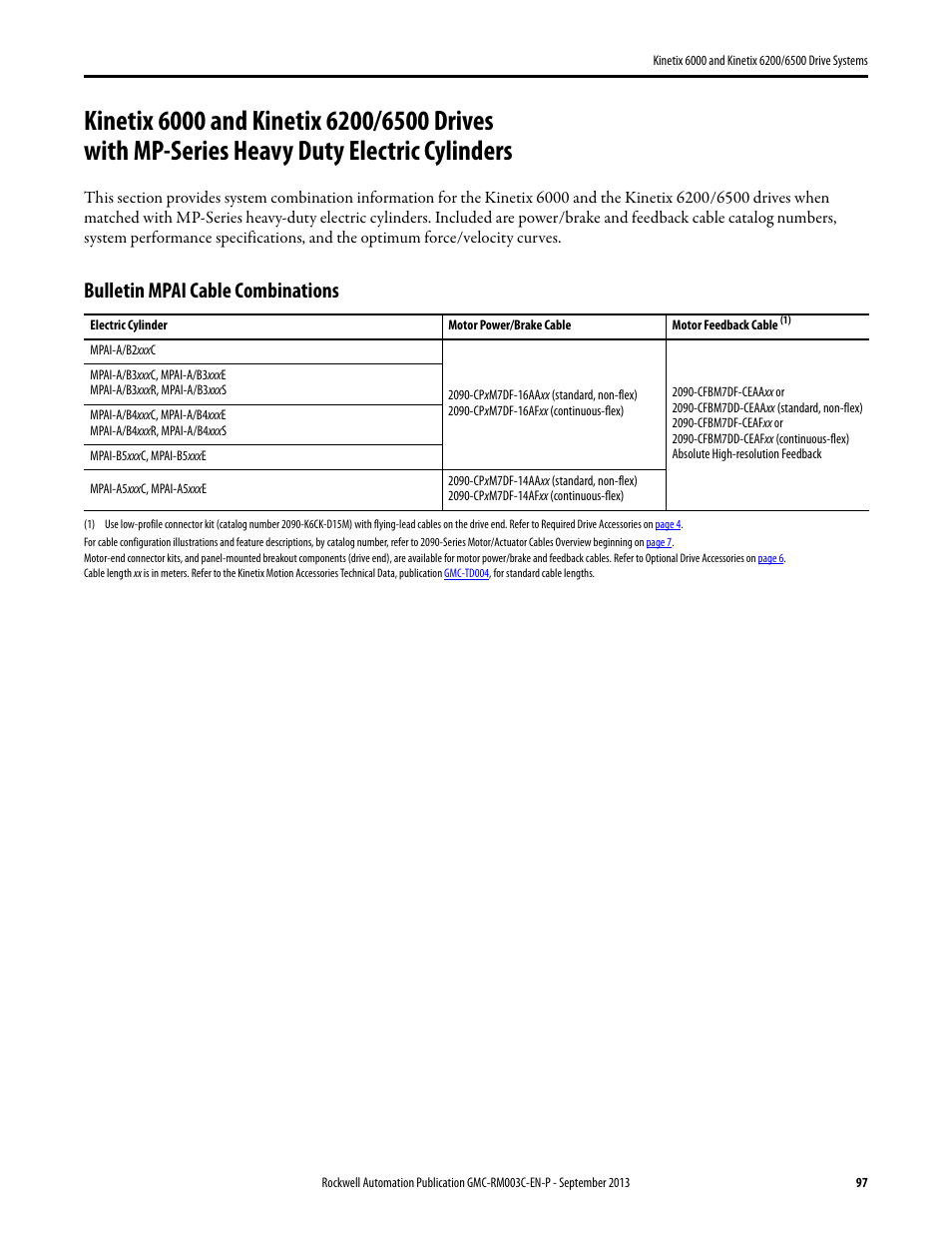 Bulletin mpai cable combinations | Rockwell Automation 2094-xxxx Kinetix 6000 and Kinetix 6200/6500 Drive Systems Design Guide User Manual | Page 97 / 120