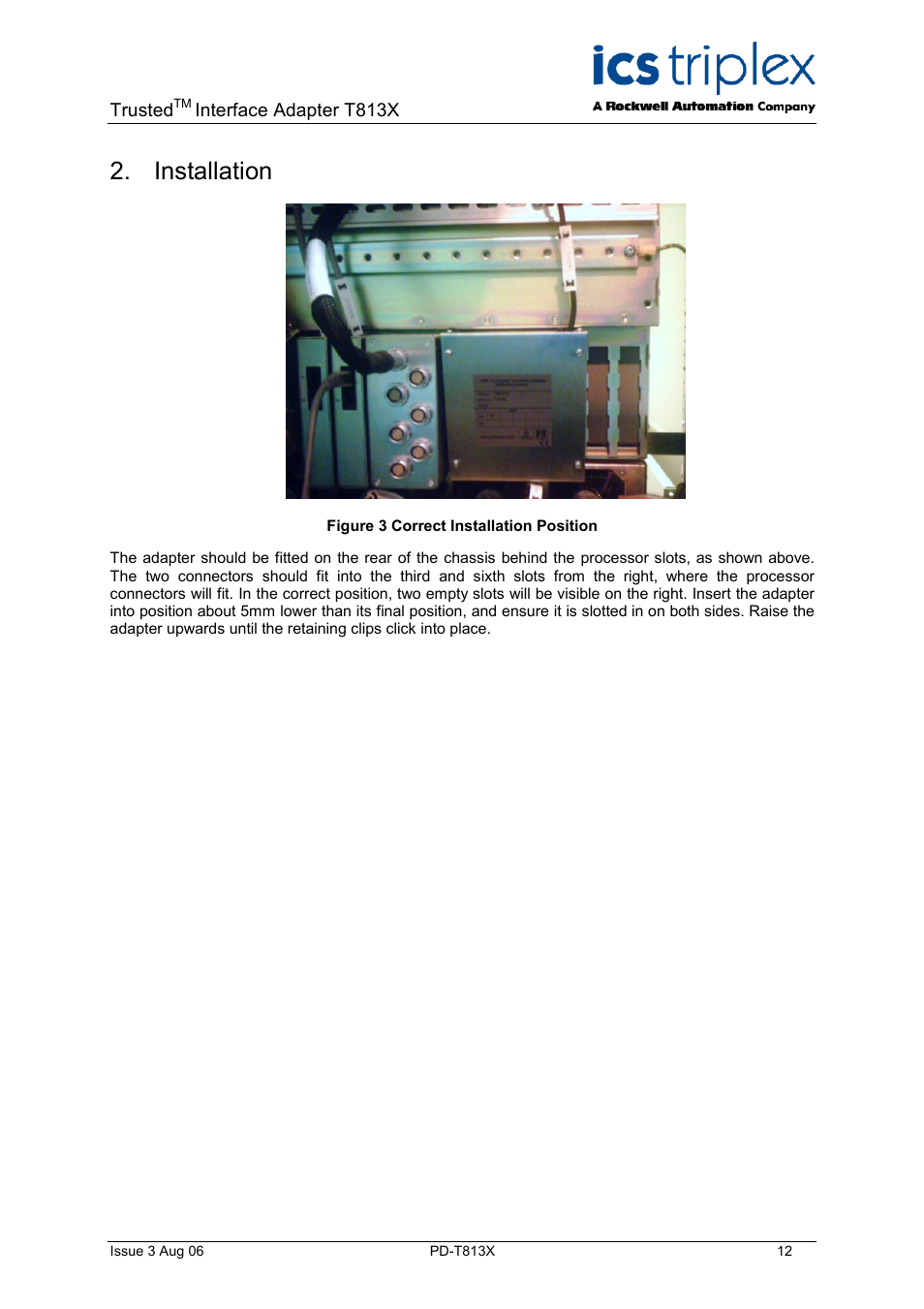 Installation | Rockwell Automation T813X Trusted Processor Interface Adaptor User Manual | Page 12 / 16