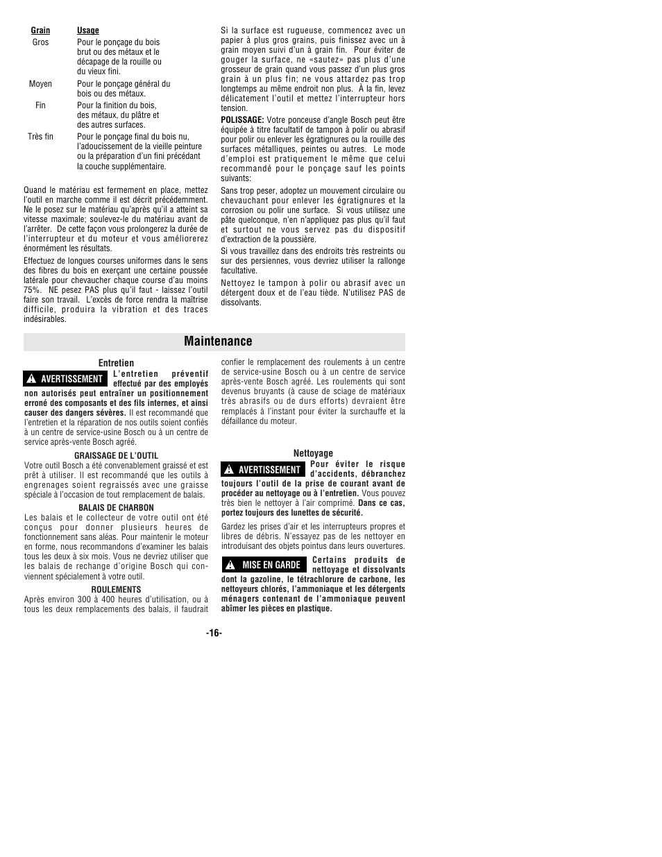 Maintenance | Bosch 1294VSK User Manual | Page 16 / 28