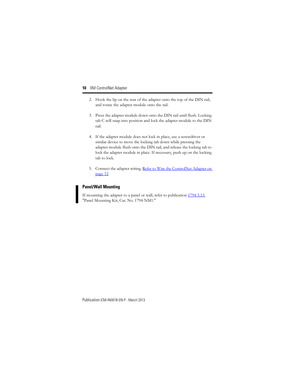 Panel/wall mounting | Rockwell Automation 1440-ACNR XM ControlNet Adapter User Manual | Page 10 / 24