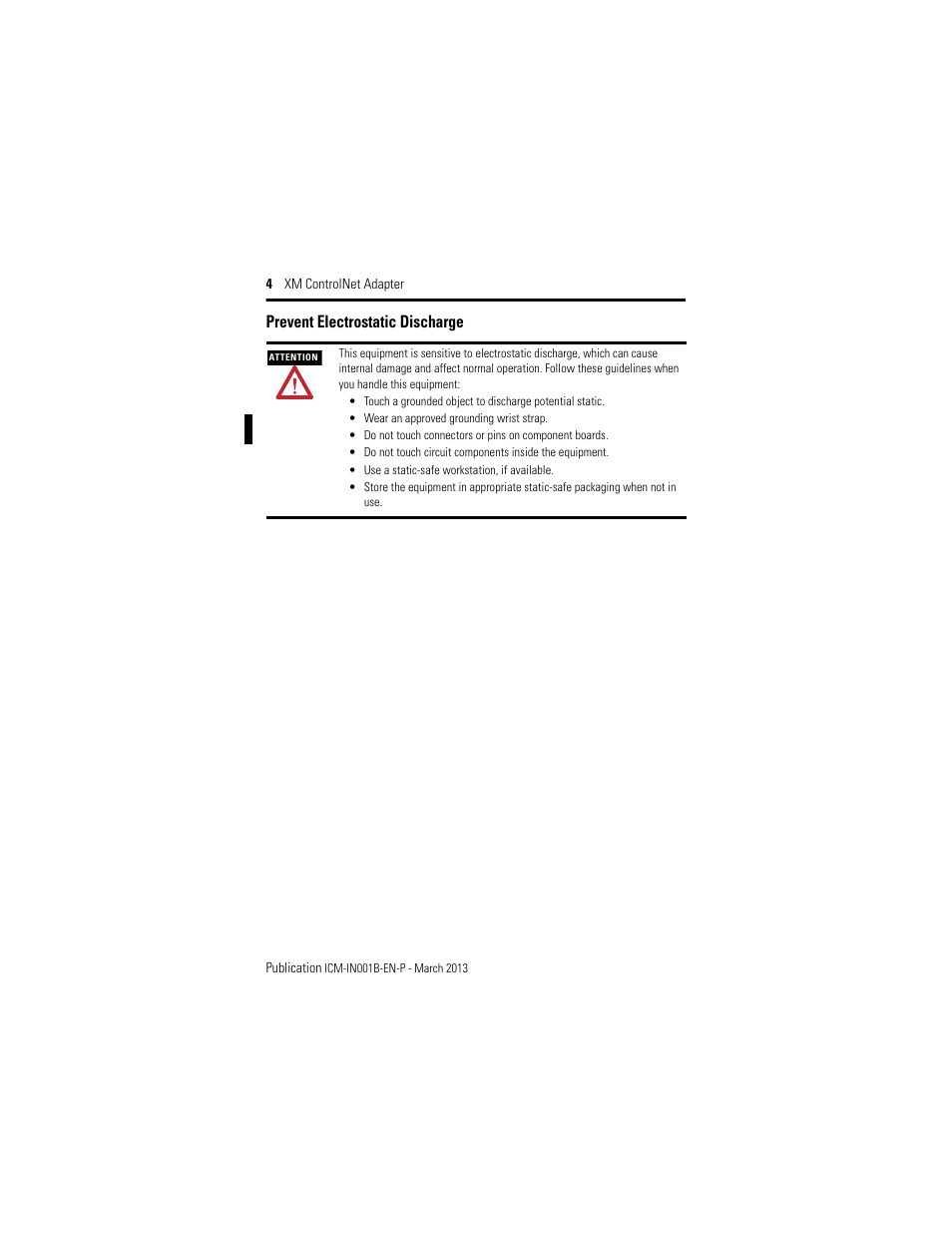 Prevent electrostatic discharge | Rockwell Automation 1440-ACNR XM ControlNet Adapter User Manual | Page 4 / 24