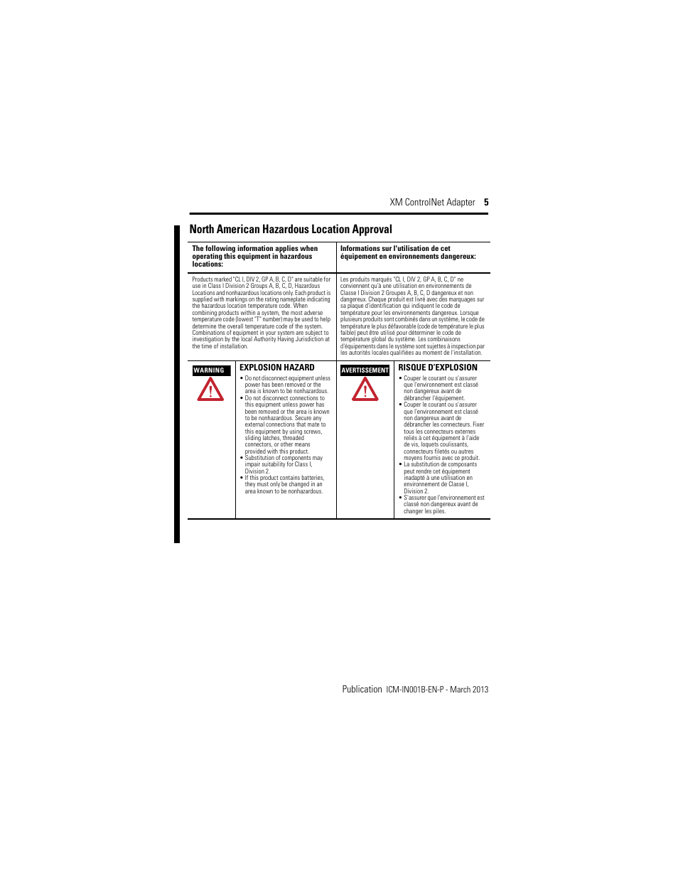 North american hazardous location approval, Xm controlnet adapter 5 publication | Rockwell Automation 1440-ACNR XM ControlNet Adapter User Manual | Page 5 / 24