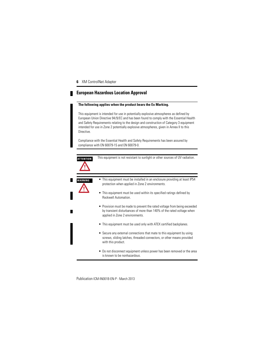 European hazardous location approval | Rockwell Automation 1440-ACNR XM ControlNet Adapter User Manual | Page 6 / 24