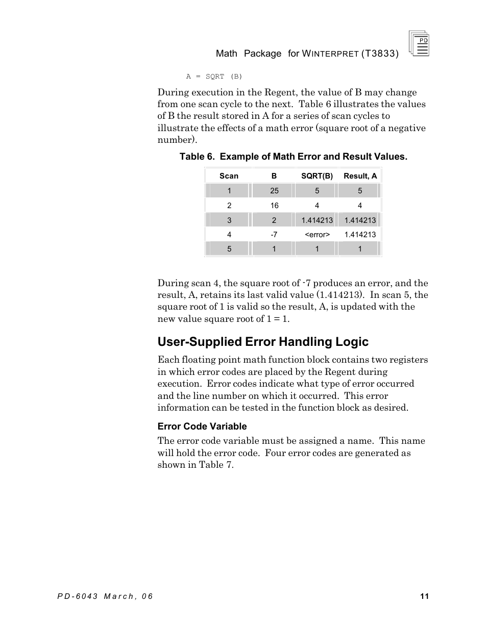 User-supplied error handling logic | Rockwell Automation T3833 ICS Regent Math Package for Winterpret User Manual | Page 11 / 26