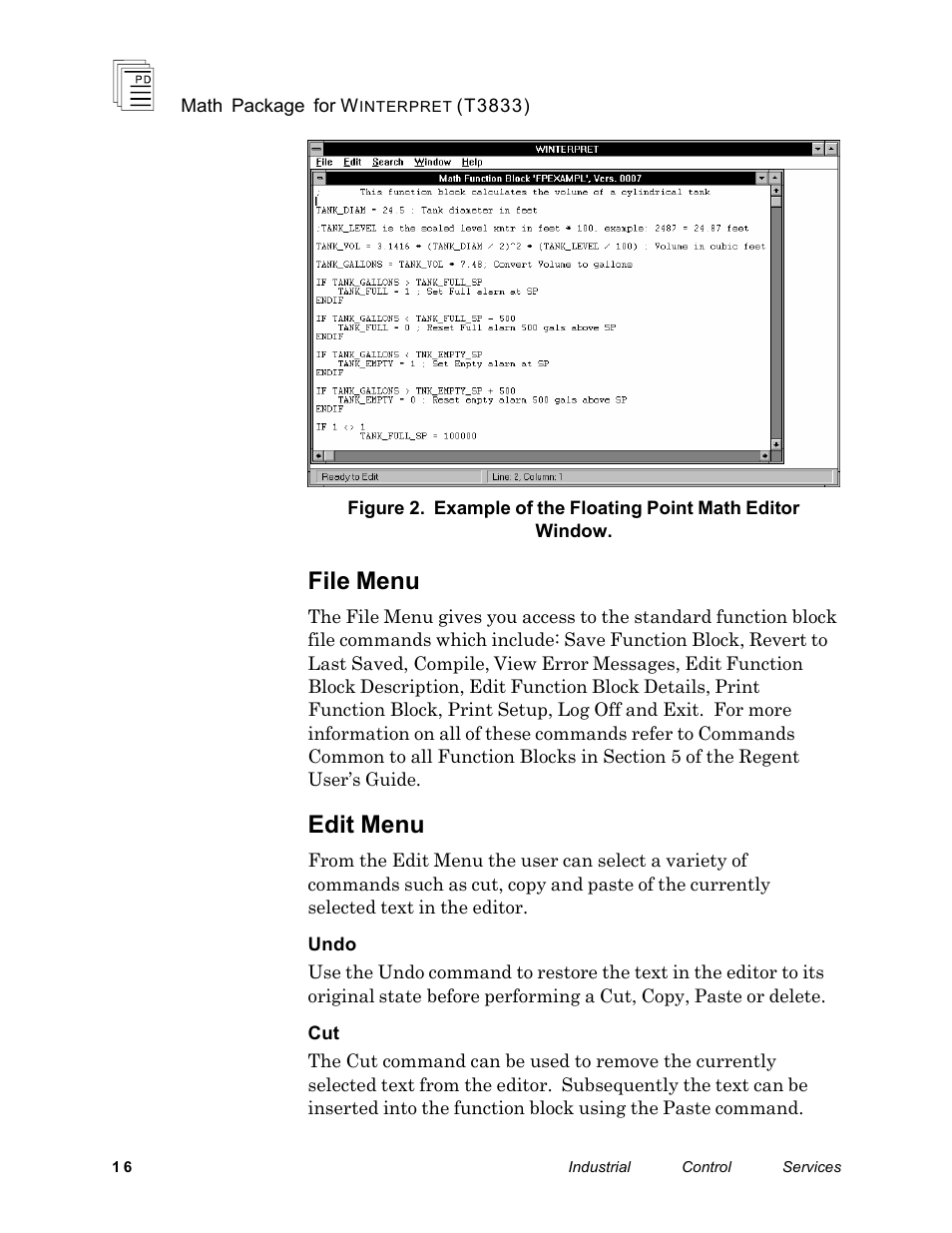 File menu, Edit menu | Rockwell Automation T3833 ICS Regent Math Package for Winterpret User Manual | Page 16 / 26