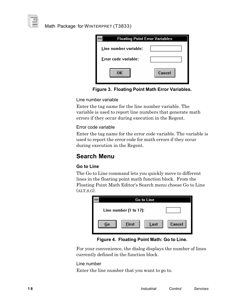 Search menu | Rockwell Automation T3833 ICS Regent Math Package for Winterpret User Manual | Page 18 / 26