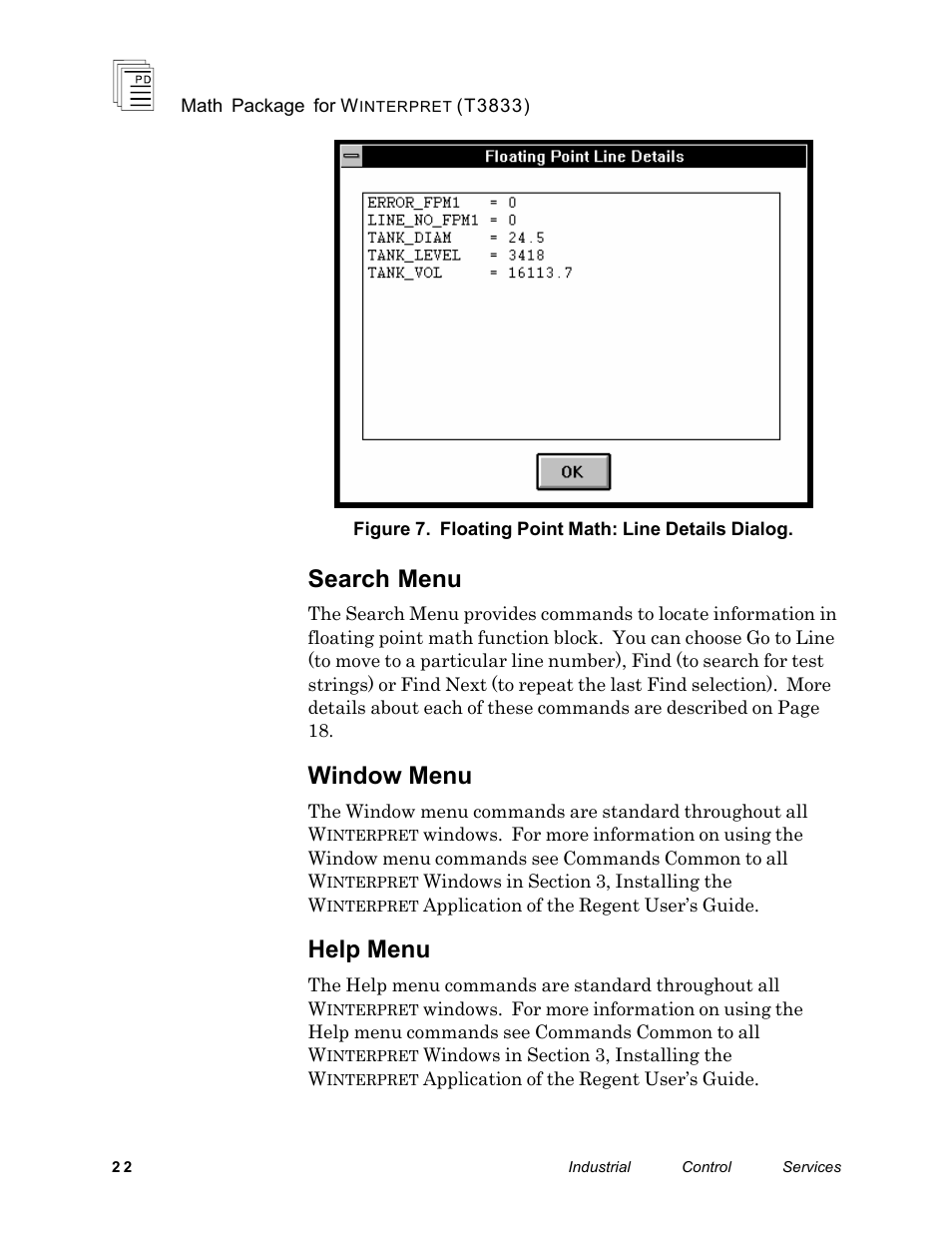 Search menu, Window menu, Help menu | Rockwell Automation T3833 ICS Regent Math Package for Winterpret User Manual | Page 22 / 26