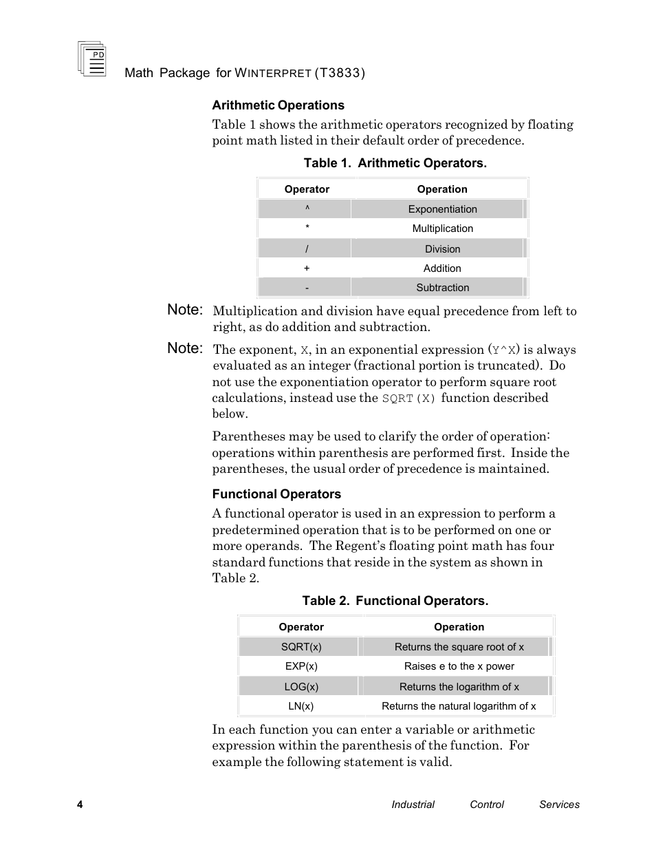 Rockwell Automation T3833 ICS Regent Math Package for Winterpret User Manual | Page 4 / 26