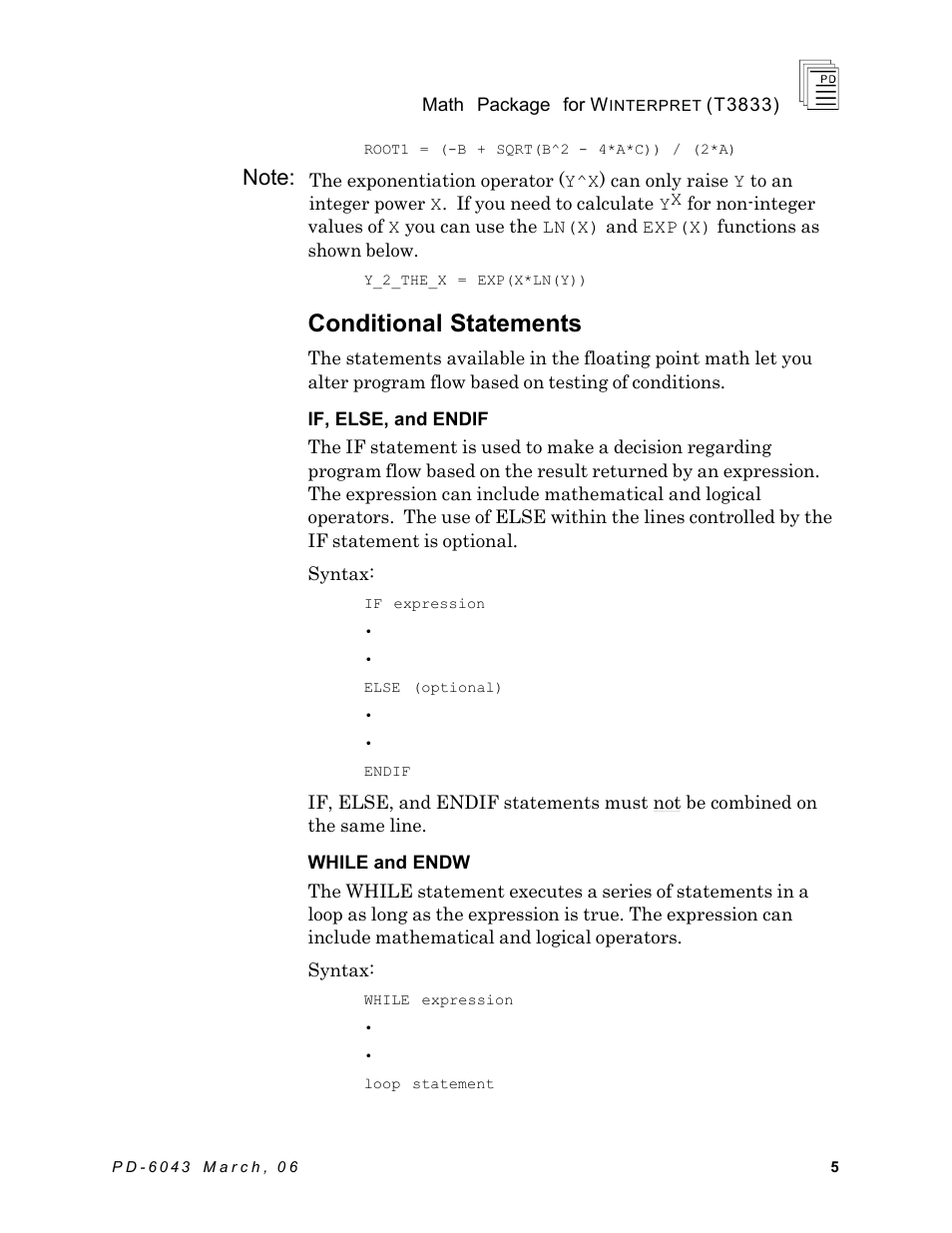 Conditional statements | Rockwell Automation T3833 ICS Regent Math Package for Winterpret User Manual | Page 5 / 26